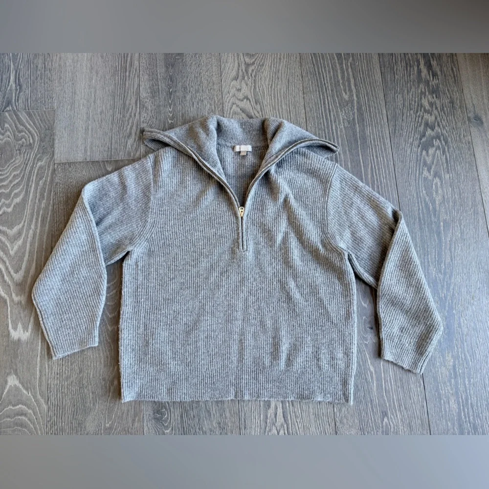 J.Crew Wool Blend Knit Half Zip Sweater in Gray Size Large